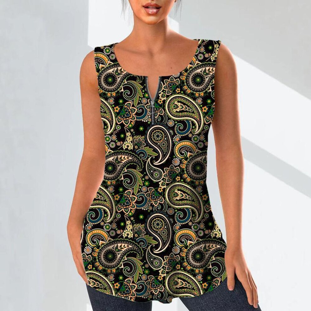 (XS, yellow) Women's Fashion V Neck Shirts Casual Tops T-shirt Ladies 3D Retro Pattern Print Vest Plus Size Sleeveless Blouse Tank Tops