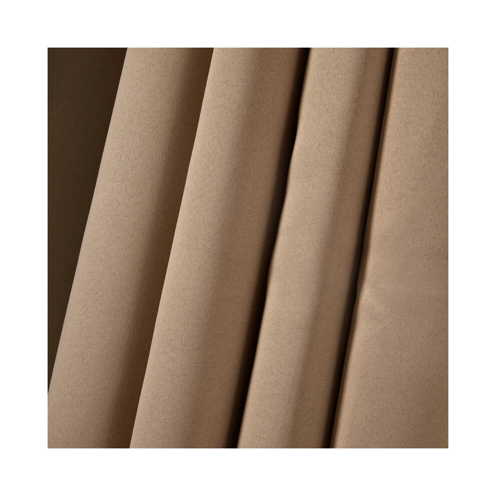 (Beige, 46" x 72") Eyelet Blackout Curtains PAIR of Thermal Ring Top Ready Made Luxury-image-OPC-PJ72DPQ-NEW