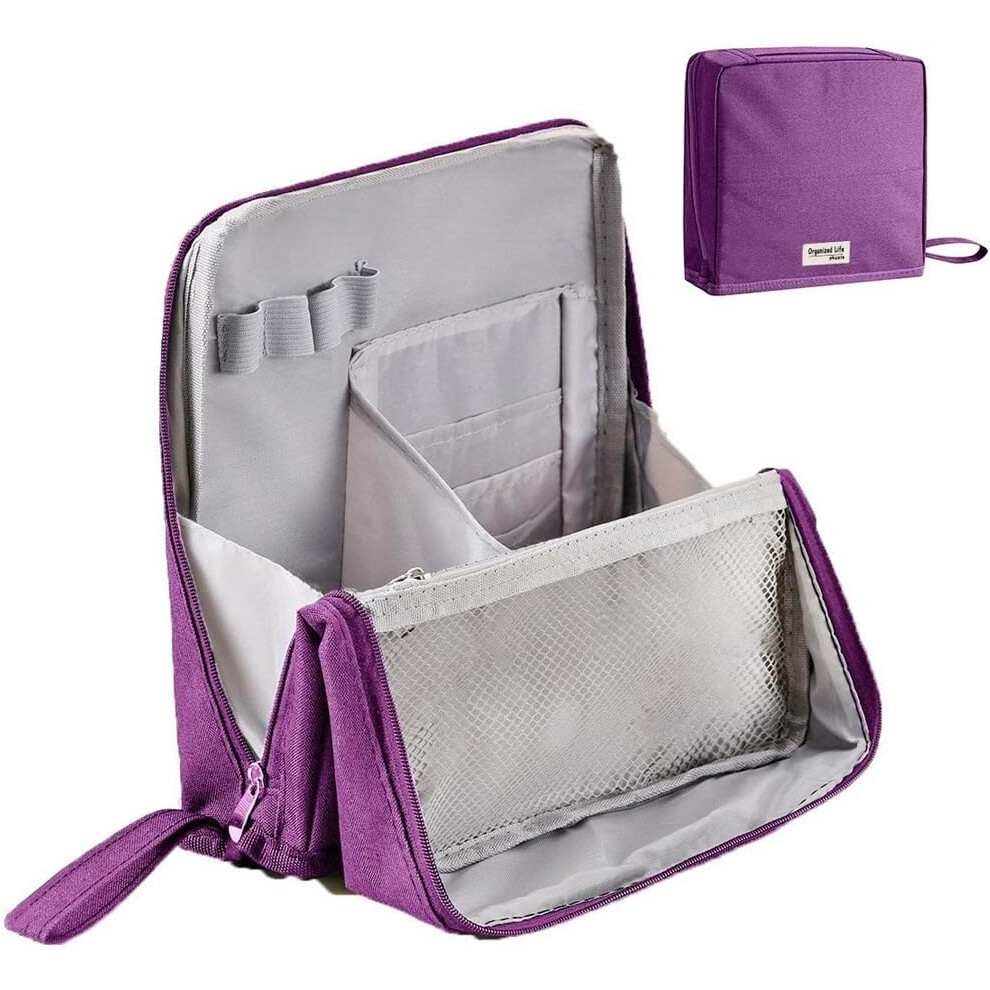 Purple (Purple) Multi-Purpose Large Capacity Oxford Cloth Standing Makeup Bag, Waterproof Makeup Organizer With Compartments, Portable Toiletry Bag