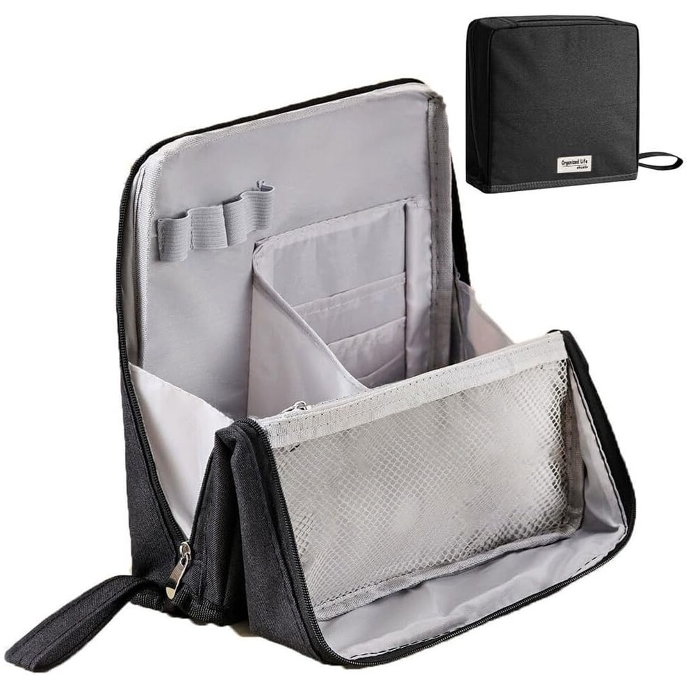 Black (Black) Multi-Purpose Large Capacity Oxford Cloth Standing Makeup Bag, Waterproof Makeup Organizer With Compartments, Portable Toiletry Bag
