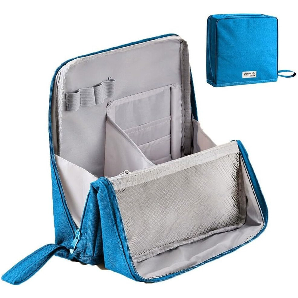 Blue (Blue) Multi-Purpose Large Capacity Oxford Cloth Standing Makeup Bag, Waterproof Makeup Organizer With Compartments, Portable Toiletry Bag
