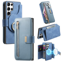 (blue, Galaxy S25 Ultra) Suitable for Samsung S25Ultra magnetic detachable two-in-one mobile phone case with large storage card holder leather protective cover