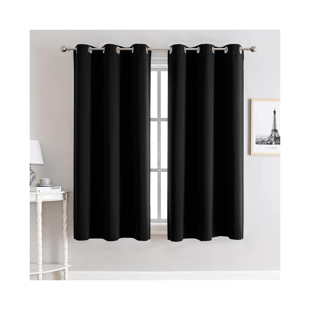 (Black, 66 x 90) Microfiber Blackout Curtains - Thermal Insulated, Energy Saving & Noise Reducing-Set of 2 Rod Pocket Curtain Panels, 90-95% Sunlight-image-OPC-PJ72F72-NEW
