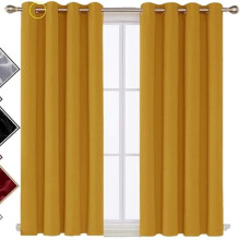 (Ochre, 46 x 72) Microfiber Blackout Curtains - Thermal Insulated, Energy Saving & Noise Reducing-Set of 2 Rod Pocket Curtain Panels, 90-95% Sunlight Blockage