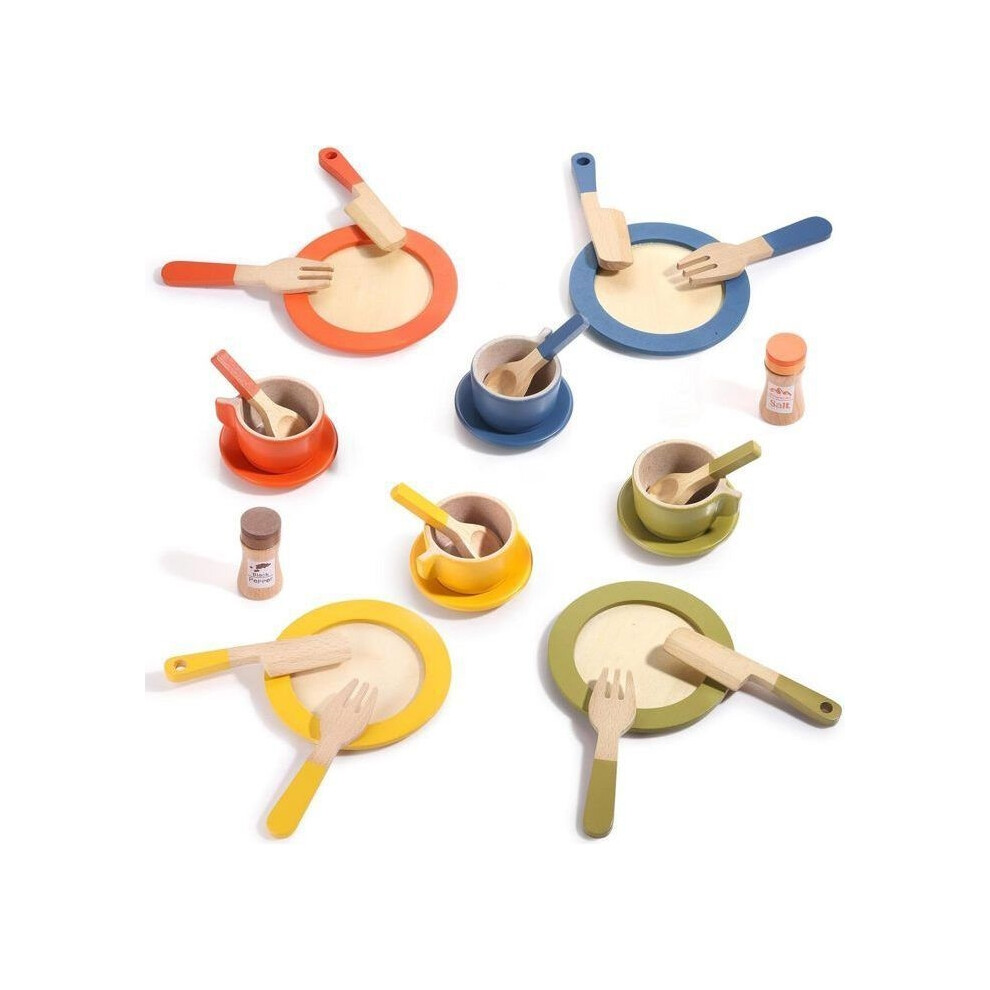 Kids Kitchen Set, Wooden Toys, Tableware (Set, 24 Pieces), (24 Pieces)