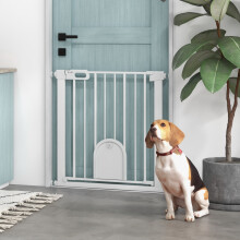 PawHut 75-82 cm Pet Safety Gate Stair - Pressure-Fit, Double Locking with Small Door, Auto-Close, Swing Gate, D06-110V00WT