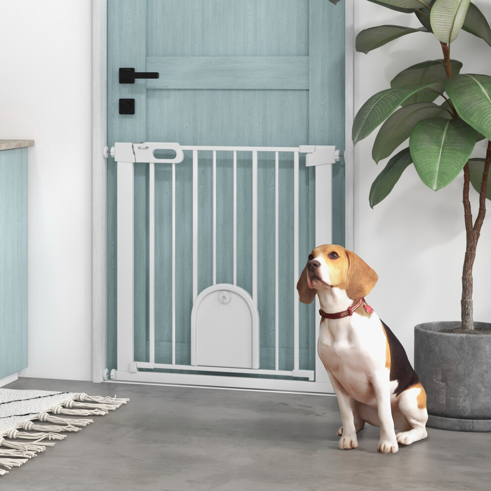PawHut Pet Safety Gate Pressure Fit Stair 75-103 cm White Steel Double-Locking Automatic Close - Image 5
