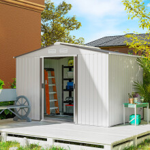 Outsunny 9x6 ft Galvanised Garden Storage Shed with Lockable Double Sliding Doors, Silver (845-031SR)