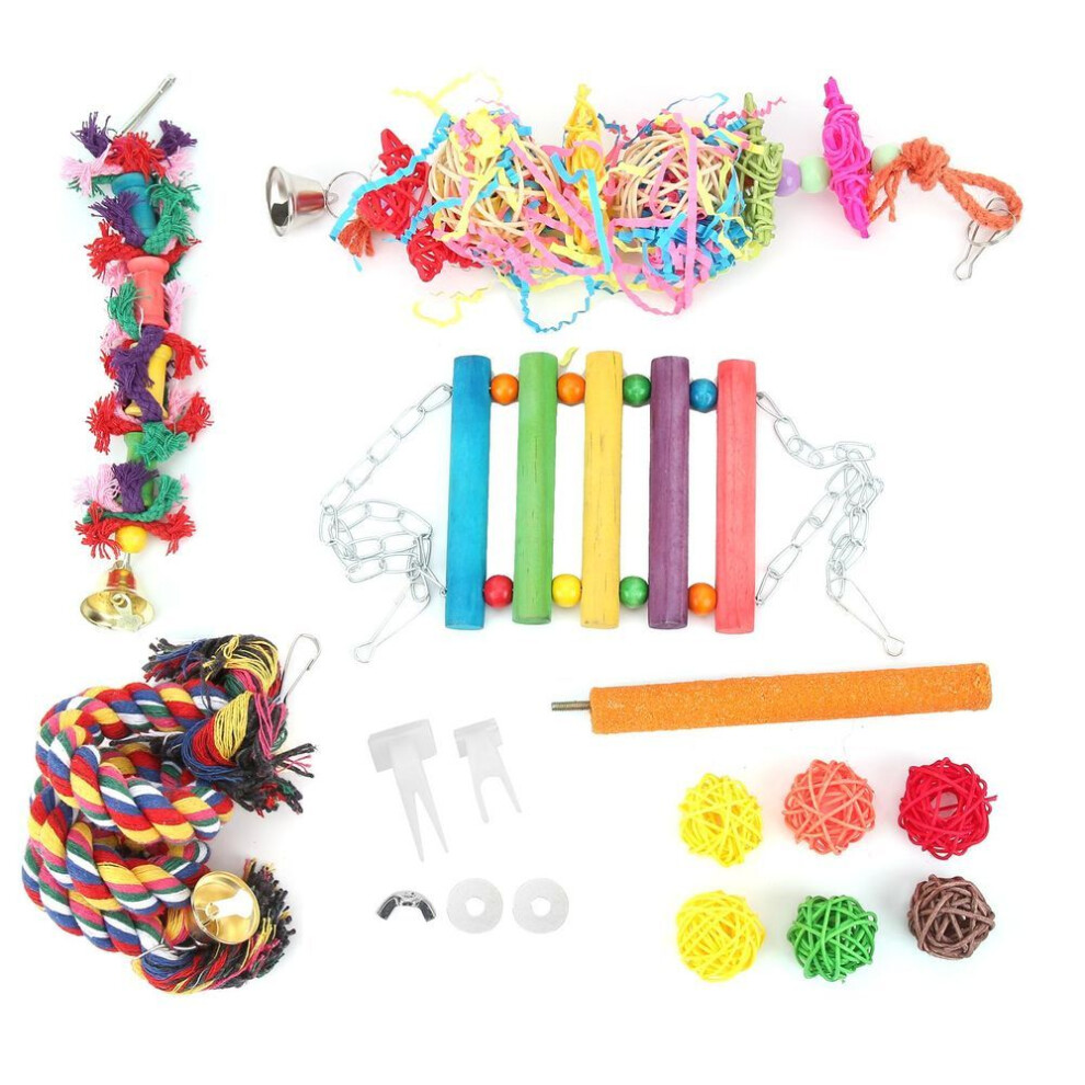12 Pcs Parakeet Chewing Toy Cotton Rope Climbing Stair Frosted Station Stick Toy Set For Pet Birds