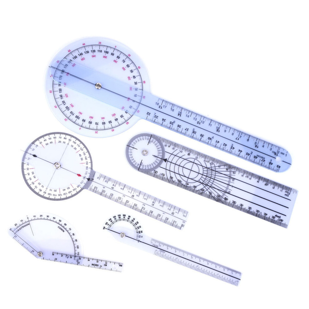 5Pcs Spinal Goniometer Set: 6/8/10Inch 360 Protractor Angle Ruler 4381330120634