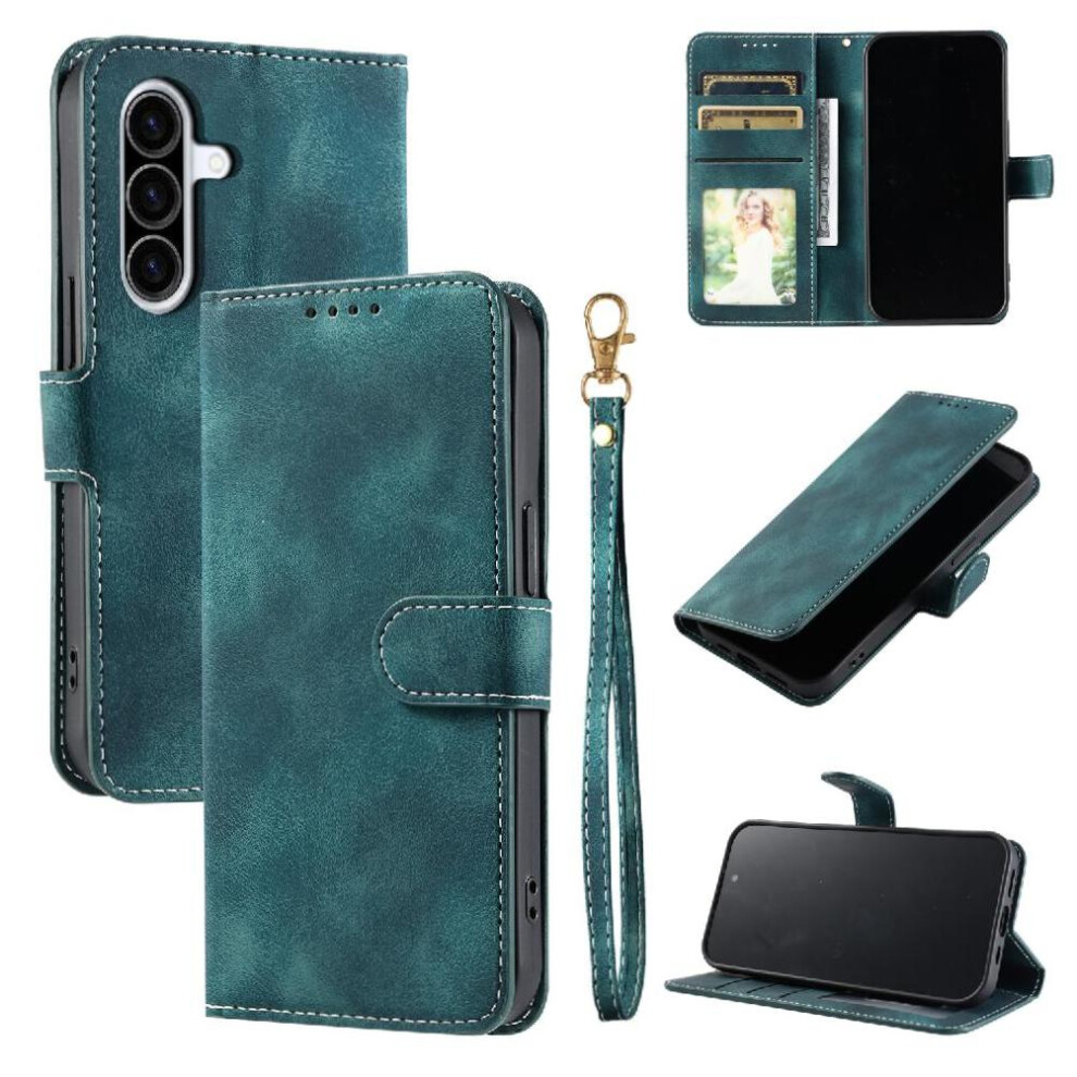 (Green) Flip Case For Samsung Galaxy A17 Wrist Strap Wallet Card Slots Kickstand Magnetic Pu Leather Green 764563129522