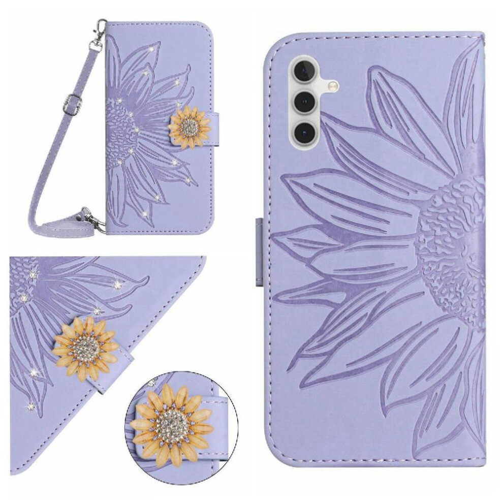 ( Violet) Flip Case For Samsung Galaxy A17 Sunflower Leather Wallet With Card Slot Stand With A Long Lanyard Kickstand Protective Light 764563129621