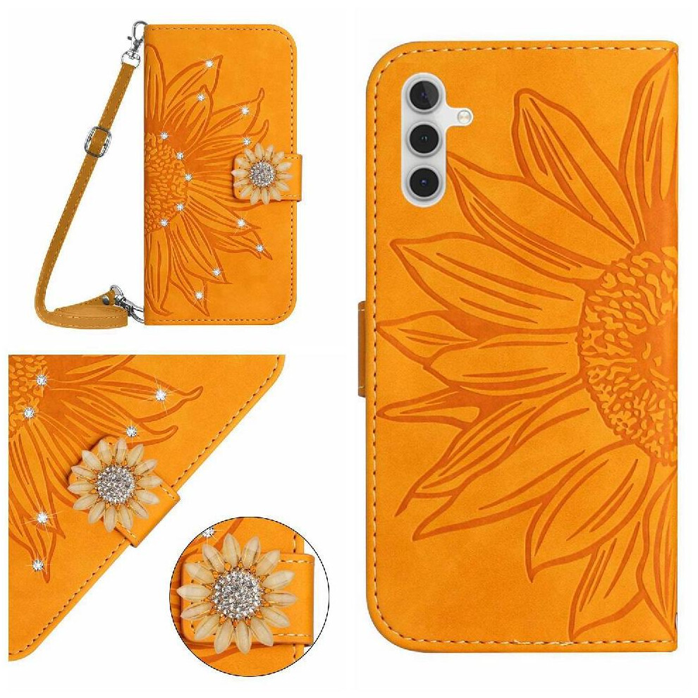 (Yellow) Flip Case For Samsung Galaxy A17 Sunflower Leather Wallet With Card Slot Stand With A Long Lanyard Kickstand Protective Yellow 764563129652