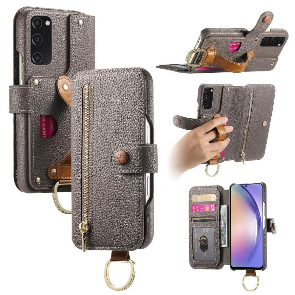 ( ) Flip Case For Samsung Galaxy S20 Fe Wristband Stand Wallet Zipper Crad Slot Gray 764563130009