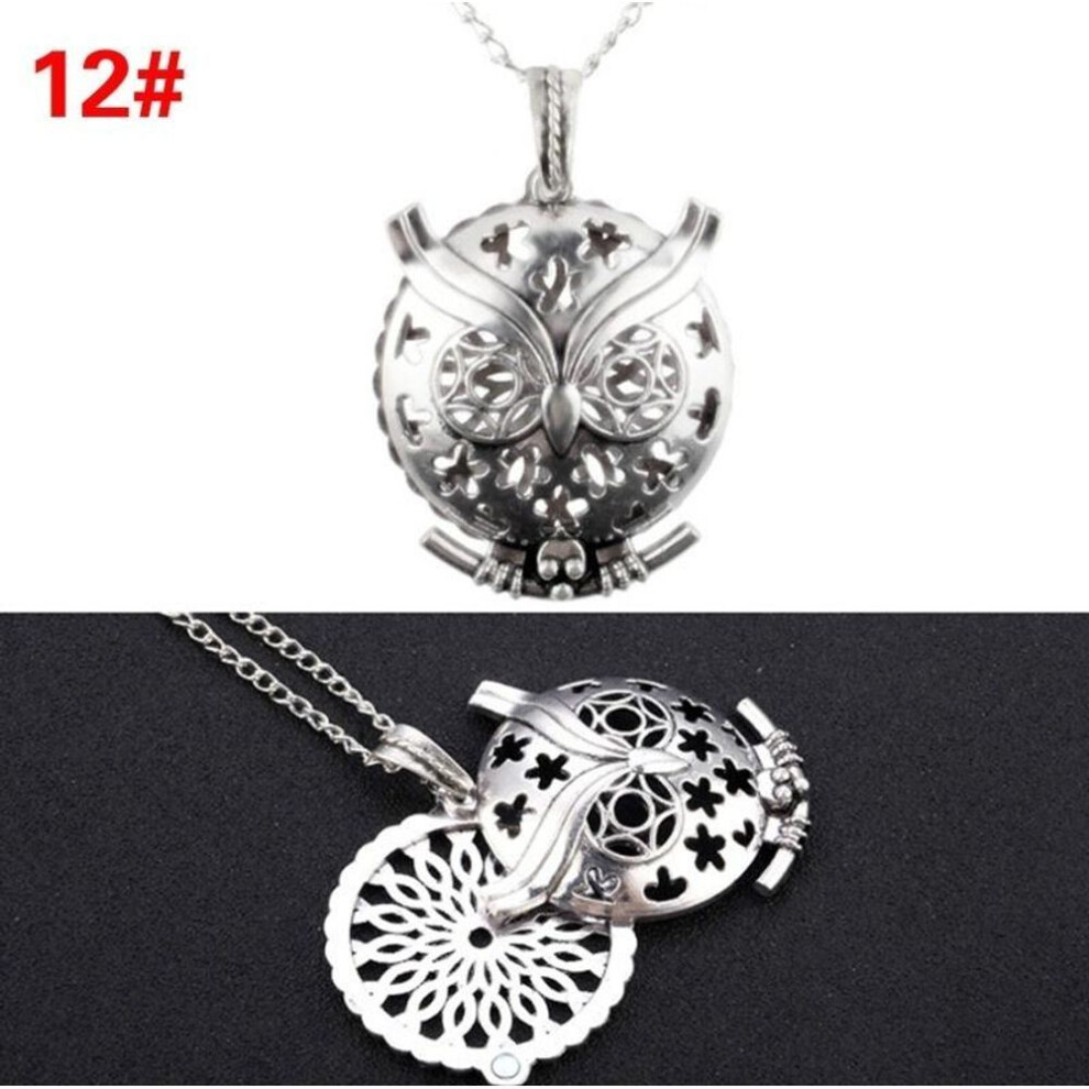 (12) Hollow Vintage Necklace Aromatherapy Locket Essential Oils Diffuser Locket Necklace Perfume Pendant Animal Owl Tree Necklace