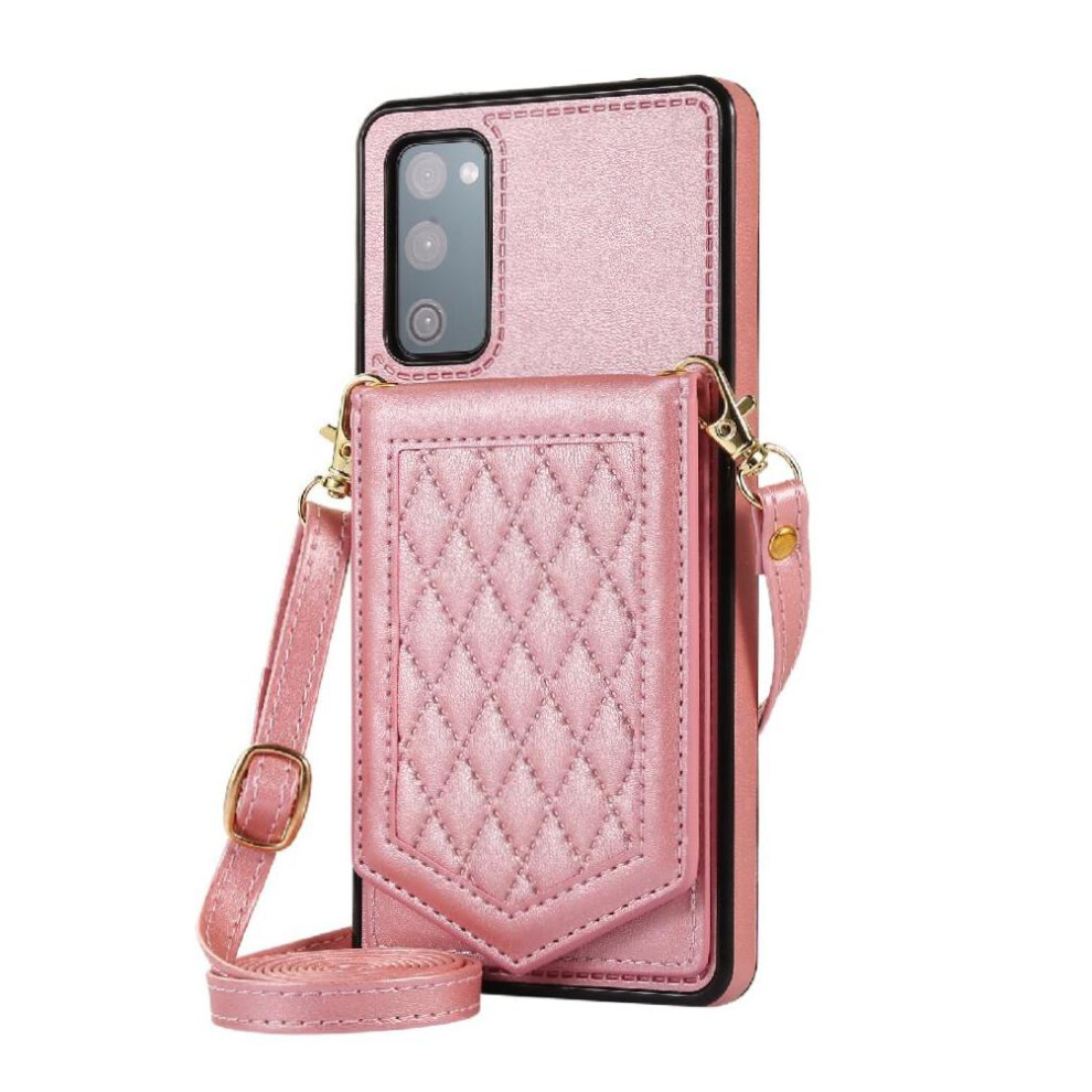 (Rose ) Flip Case For Samsung Galaxy S20 Fe Shoulder Strap Rfid Blocking Magnetic Closure Mirror Wallet Case Gold 764563130719