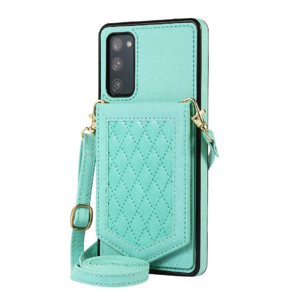 (Green) Flip Case For Samsung Galaxy S20 Fe Shoulder Strap Rfid Blocking Magnetic Closure Mirror Wallet Case Green 764563130726