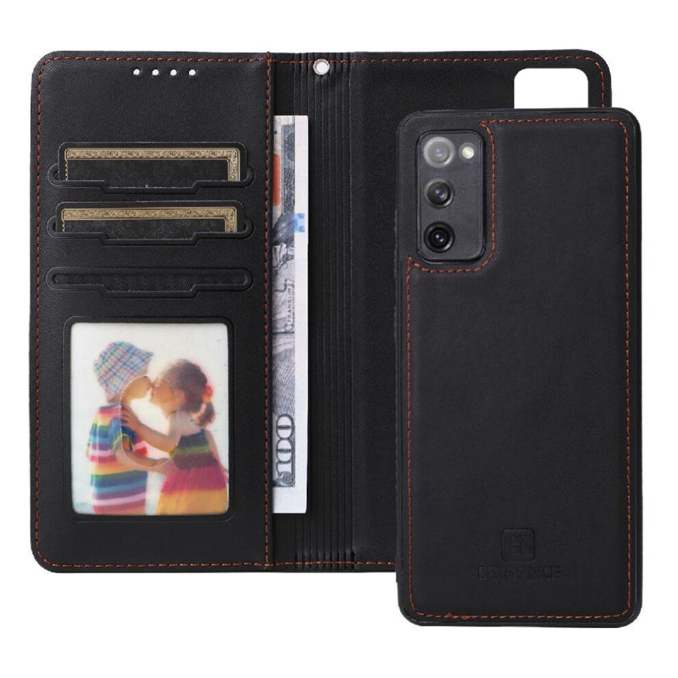 (Black) Flip Case For Samsung Galaxy S20 Fe Wireless Charging Rfid Blocking Flip Cover Detachable Design Wallet Black 764563130856