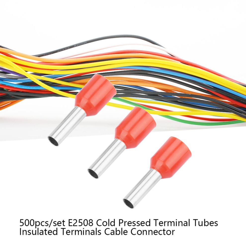 Red E2508 500 Units Cold Pressed Insulated Terminal Tubes For Electrical Wiring 8791330127162