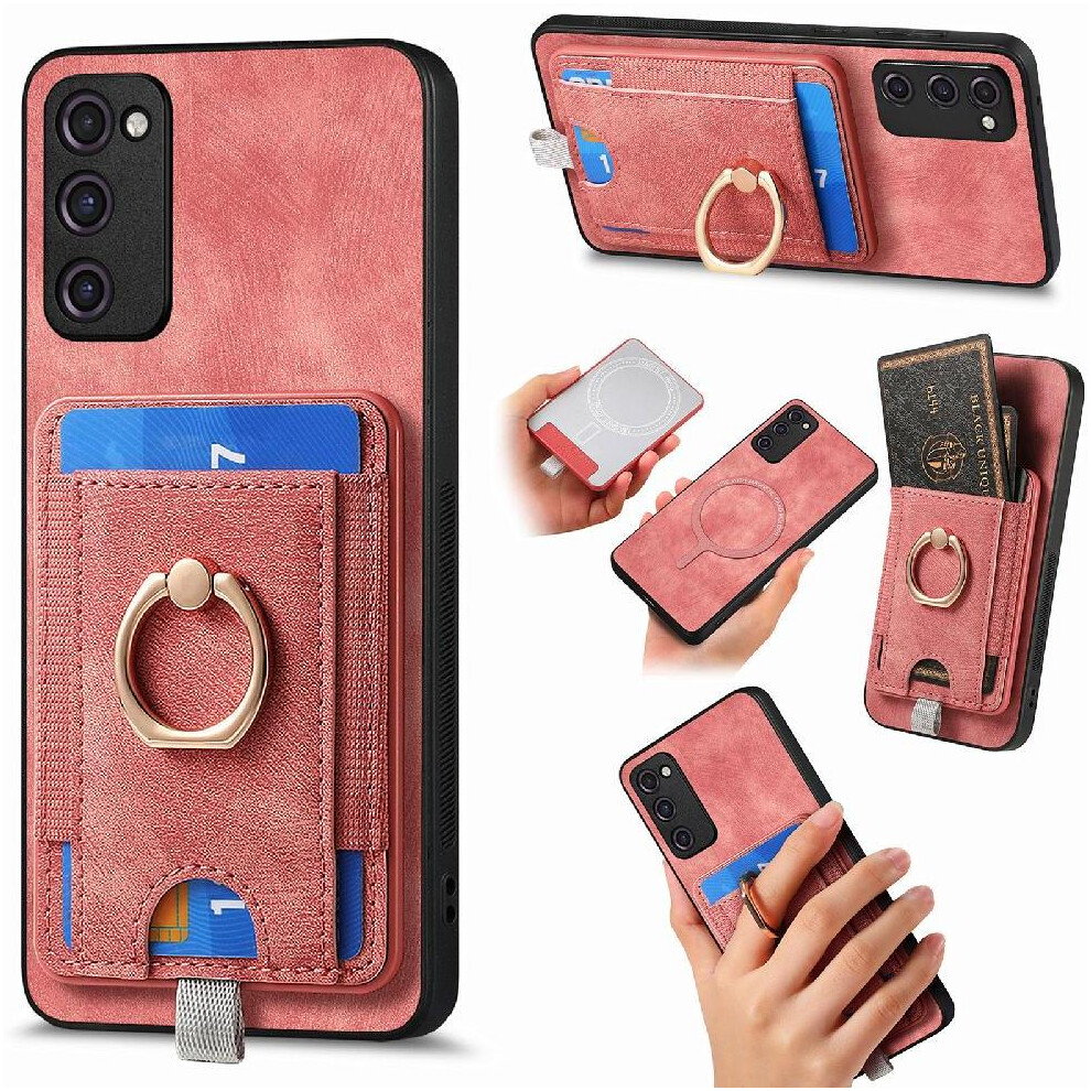 (Pink) Case For Samsung Galaxy S20 Fe Strong Magnetic Cardholder Stand Ring Pink 764563132126