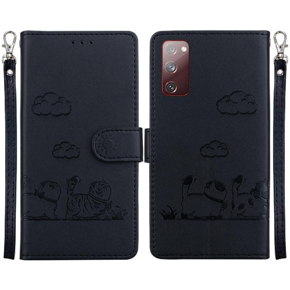 (Black) Flip Case For Samsung Galaxy S20 Fe 5G Leather Wallet Card Slot Holder Kickstand Cat Rfid Black 764563133567