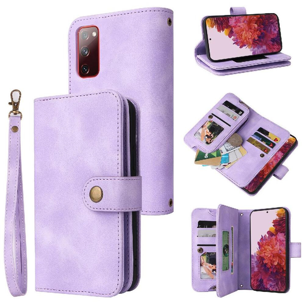 (Purple) Flip Case For Samsung Galaxy S20 Fe Card Slots Shockproof Multifunctional Wallet Wrist Strap Flip Purple 764563134052