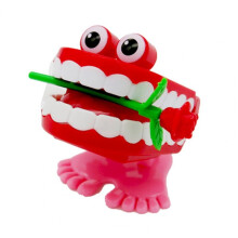 (Dark Red) Clockwork Jumping Denture Clockwork Toy Big Eyes Jumping Denture Educational Mechanical Toy Halloween Prank Decoration Gift