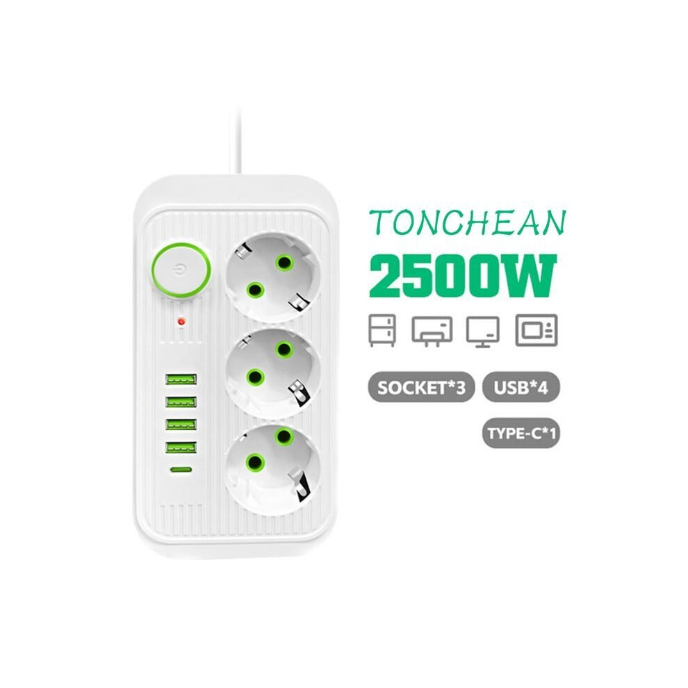 Wall Power Strip 3 Sockets and 4 USB with 1 USB C, 8 in 1 Electric, Power Strip for Home Office White
