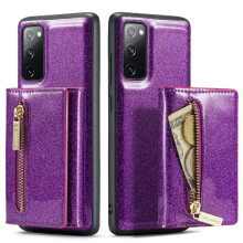 (Dark violet) Wallet Case for Samsung Galaxy S20 Fe Card Slots Zipper Protective Magnetic Bling Pu Leather