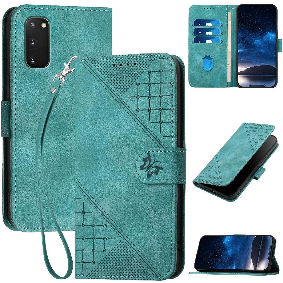 Photos - Case Flip for Samsung Galaxy S20 Fe and Credit Card Slot with Detachable Hand Strap High Quality Leather Phone(Light blue)