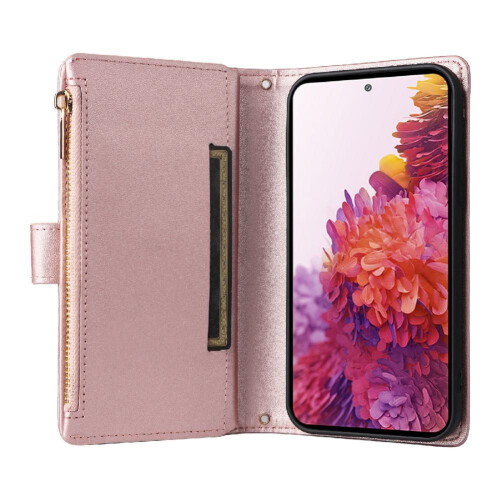 (Rose Gold ) Flip Case for Samsung Galaxy S20 Fe Wallet Card Slots Shockproof Strap 1
