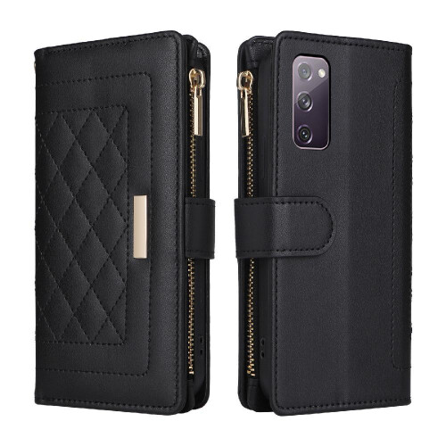 (Black) Flip Case for Samsung Galaxy S20 Fe Wallet Card Slots Shockproof Strap