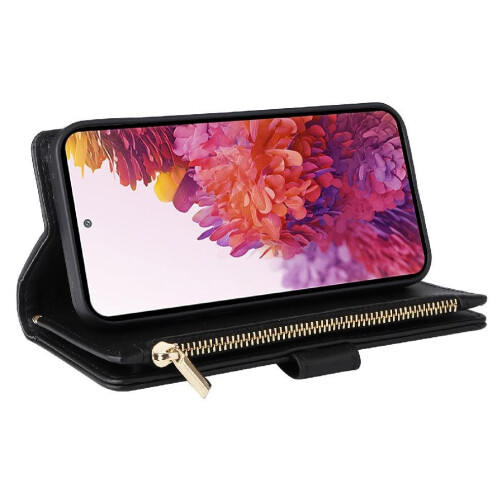 (Black) Flip Case for Samsung Galaxy S20 Fe Wallet Card Slots Shockproof Strap 2