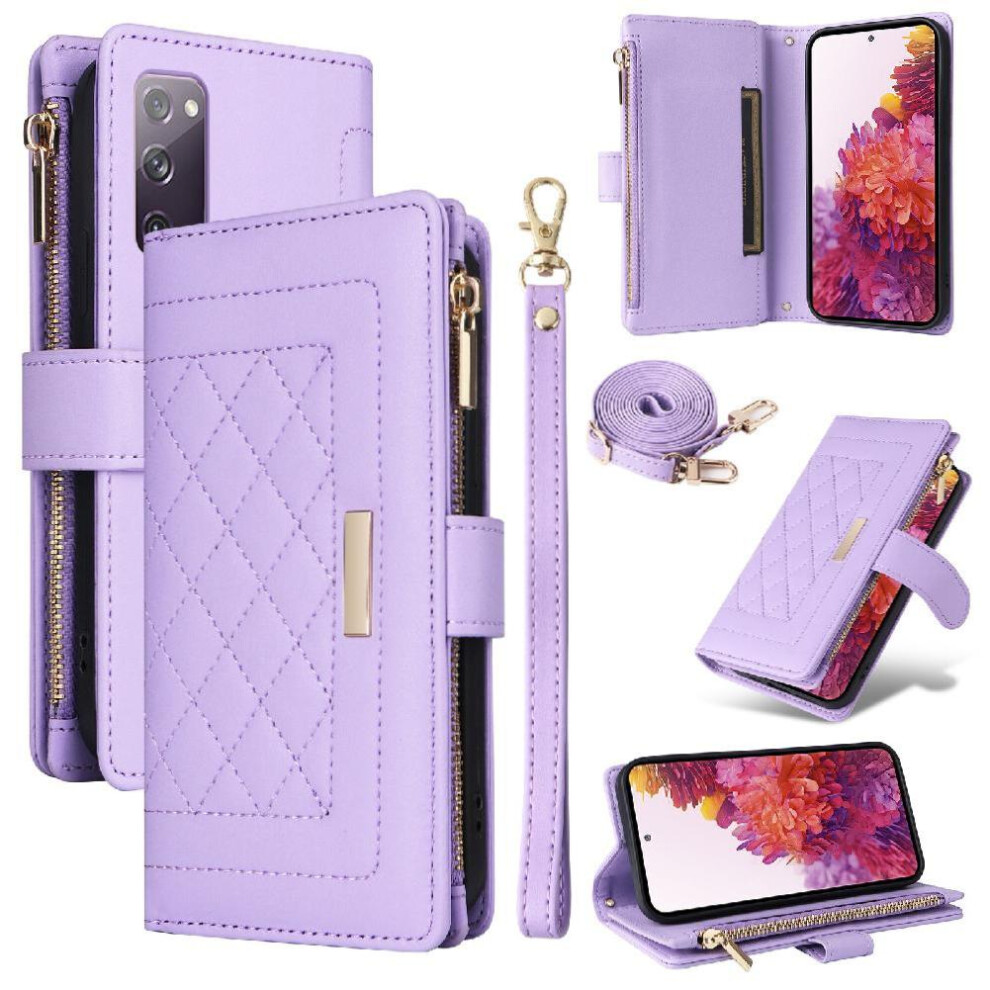 (Purple) Flip Case For Samsung Galaxy S20 Fe Wallet Card Slots Shockproof Strap Purple 764563134557