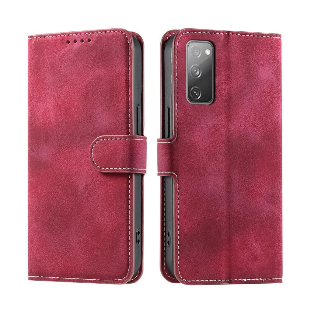 (Red) Flip Case For Samsung Galaxy S20 Fe Wrist Strap Pu Leather Wallet Card Slots Magnetic Kickstand Red 764563134625