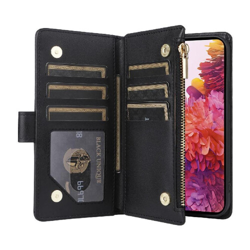 (Black) Flip Case for Samsung Galaxy S20 Fe Wallet Card Slots Shockproof Strap 1