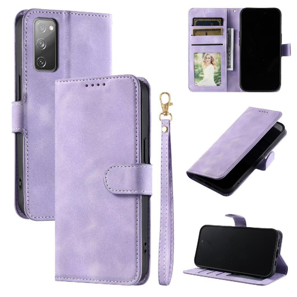 (Purple) Flip Case For Samsung Galaxy S20 Fe Wrist Strap Pu Leather Wallet Card Slots Magnetic Kickstand Purple 764563134595