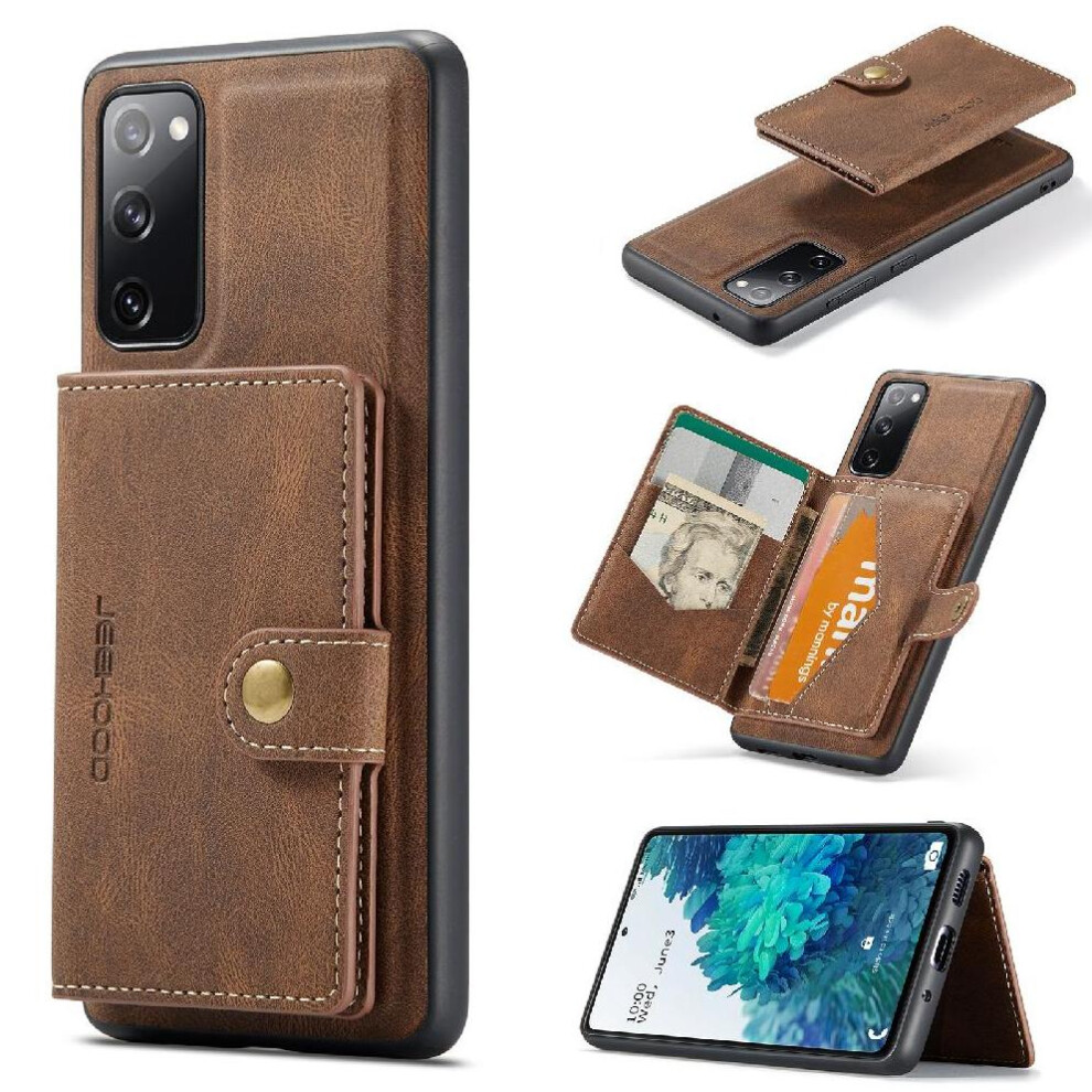 (Brown) Case For Samsung Galaxy S20 Fe Magsafe Stand Cardholder Detachable Magnetic Design Brown 764563134779