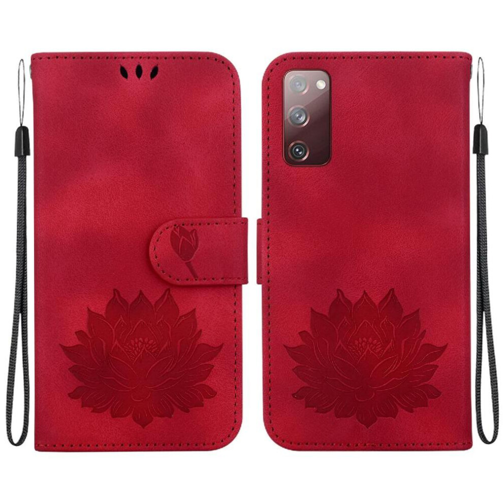 (Red) Flip Case For Samsung Galaxy S20 Fe Kickstand Relief Lotus Flower Kickstand Wallet Magnetic Red 764563134731