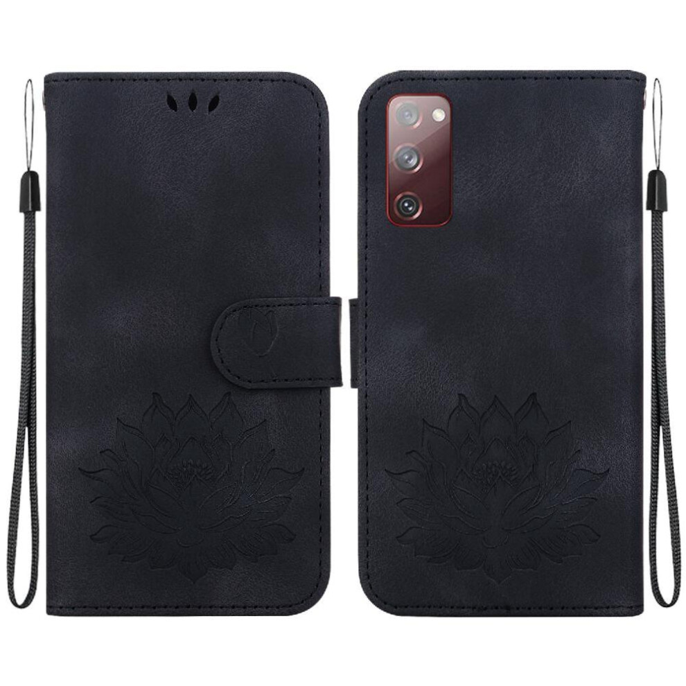(Black) Flip Case For Samsung Galaxy S20 Fe Kickstand Relief Lotus Flower Kickstand Wallet Magnetic Black 764563134762