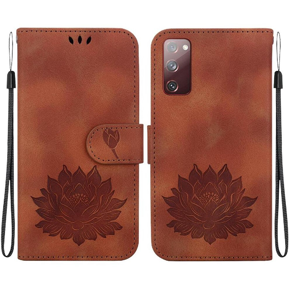 (Brown) Flip Case For Samsung Galaxy S20 Fe Kickstand Relief Lotus Flower Kickstand Wallet Magnetic Brown 764563134717