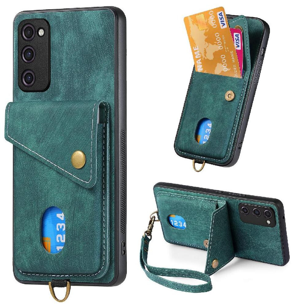 (Green) Case For Samsung Galaxy S20 Fe Multifunctional Card Slot Premium Leather Magnetic Closure Detachable Lanyard Green 764563134946