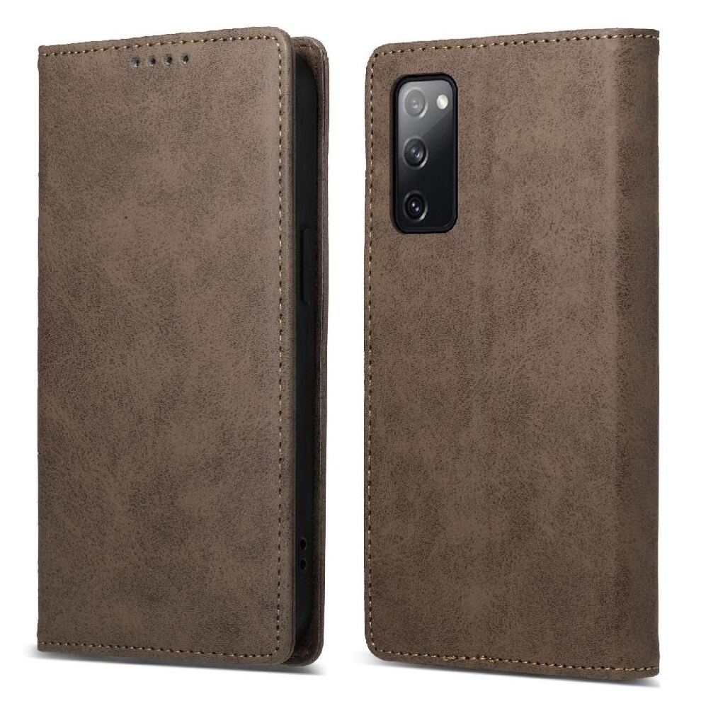 (Brown) Flip Case For Samsung Galaxy S20 Fe Business Casual Tpu Kickstand Shockproof Card Slot Brown 764563135530