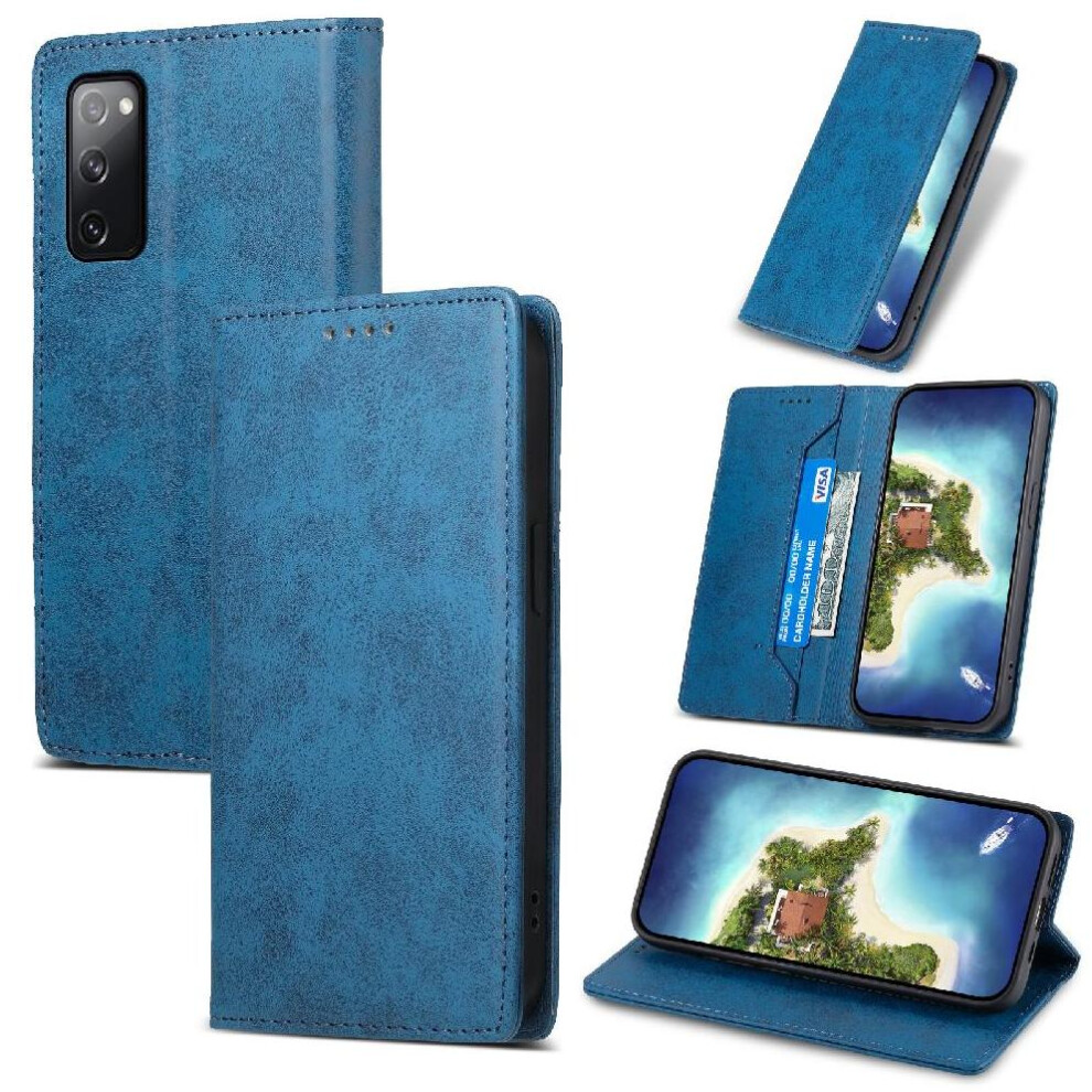 (Blue) Flip Case For Samsung Galaxy S20 Fe Business Casual Tpu Kickstand Shockproof Card Slot Blue 764563135493