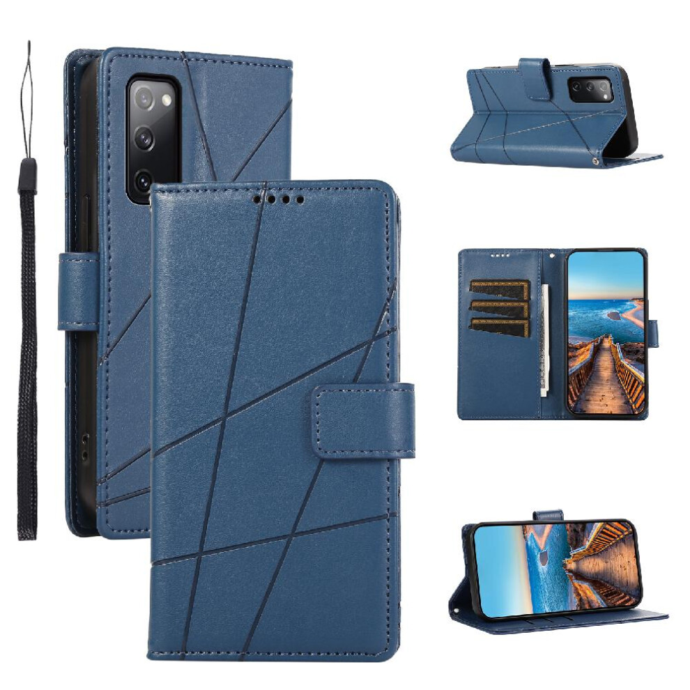 (Blue) Flip Case For Samsung Galaxy S20 Fe Shockproof Kickstand Three Card Slots Shock Absorbing Blue 764563136957