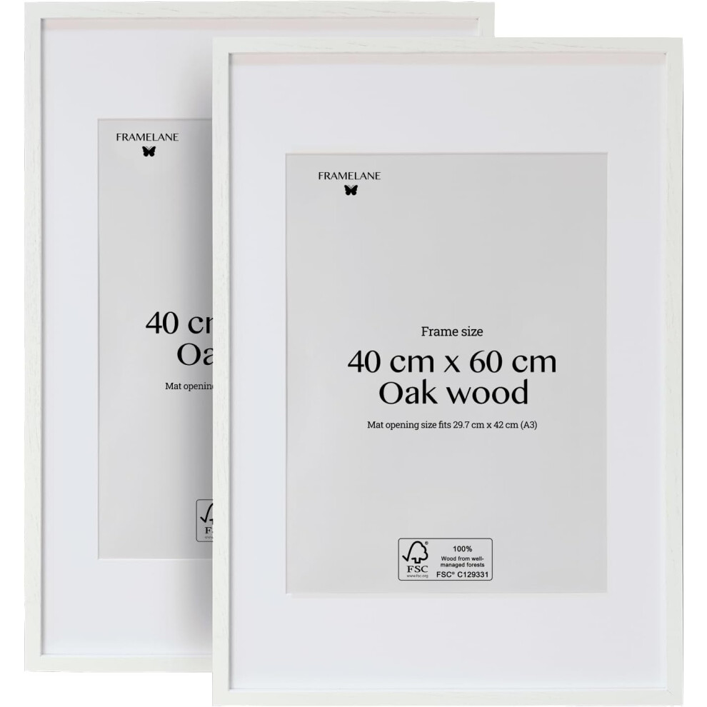 Set De 2 Marcos De Roble Blanco Con Vidrio AcríLico Antirrayas Y Passepartout, Marco 40X60 Vertical U Horizontal Para Fotos Y Cuadros-image