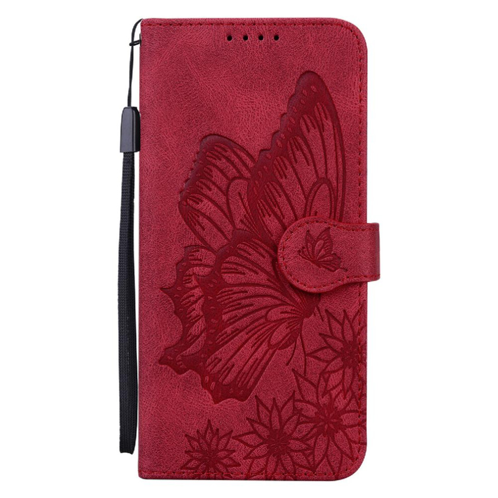 (Red) Case For Samsung Galaxy S20 Fe Leather Wallet With Card Slot Stand Big Butterfly Flip Phone Case Kickstand Protective Red 764563137268