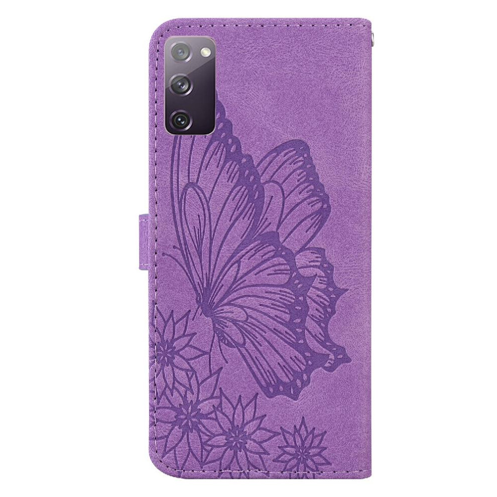 (Purple) Case For Samsung Galaxy S20 Fe Leather Wallet With Card Slot Stand Big Butterfly Flip Phone Case Kickstand Protective Purple 764563137305