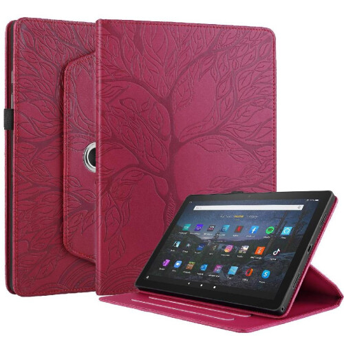 (Red) Tablet Case for Amazon Fire Hd 8 2020 360 Degree Rotating Lightweight Adjustable Angles Thickened Edges