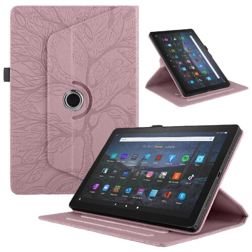 (Pink) Tablet Case for Amazon Fire Hd 8 2020 360 Degree Rotating Lightweight Adjustable Angles Thickened Edges